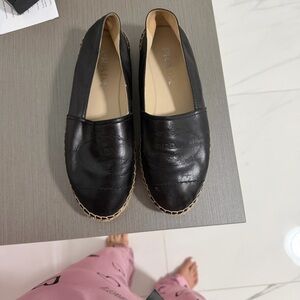 Prada Black Leather Espadrilles with Jute Trim